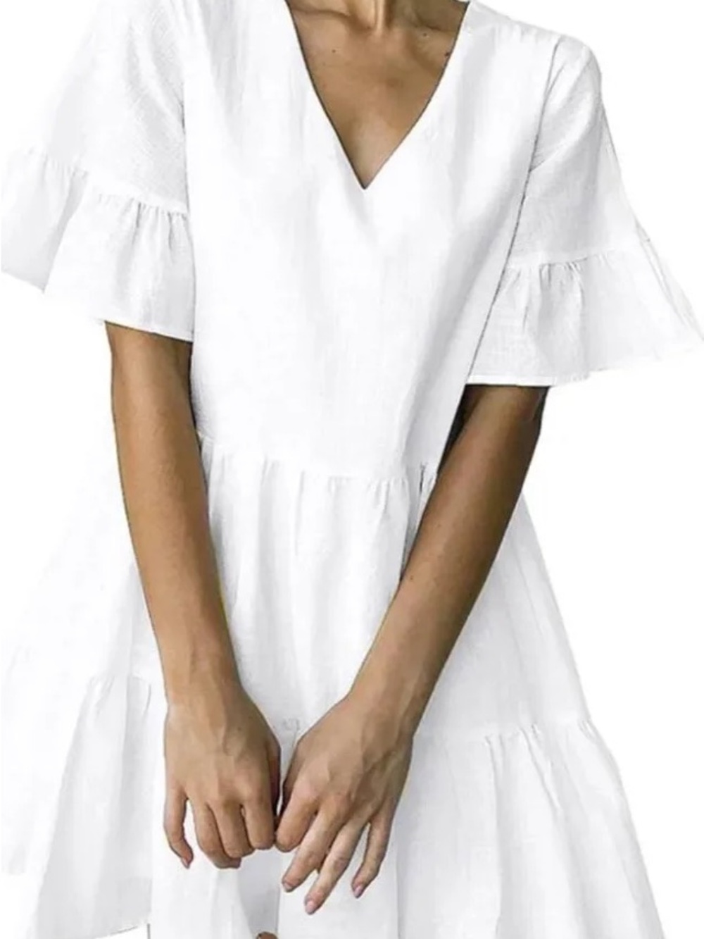 Fancyinn (Amazon) V-Neck White Ruffle Sleeve Tiered Dress
